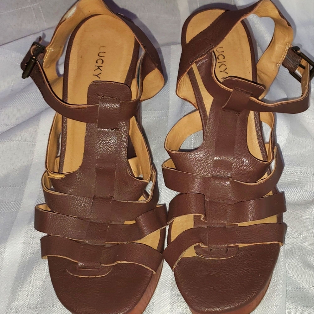 Lucky Brand Brown Sandal Wedges women's size 8
